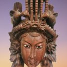 Vintage 19C Rosewood Hand Carved Asian Chinese Face Mask Birds Wall Decor 27cm