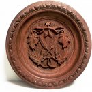 Black Forest Wall Hanging Wood Hand Carved Round Leaves Plaque Signed 1955 Lecie