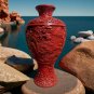 Vintage Chinese Red Cinnabar Lacquer Carved Blue Enamel Vase Landscape Excellent