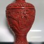 Vintage Chinese Red Cinnabar Lacquer Carved Blue Enamel Vase Landscape Excellent