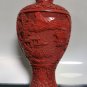 Vintage Chinese Red Cinnabar Lacquer Carved Blue Enamel Vase Landscape Excellent