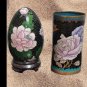Lot of Vintage Cloisonne Enamel Egg On Stand Peony Flower Brush Pot Pencil Vase