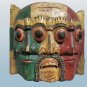 Vintage Wooden Three Face Bali Barong Devil Mask Hand Carved and Painted