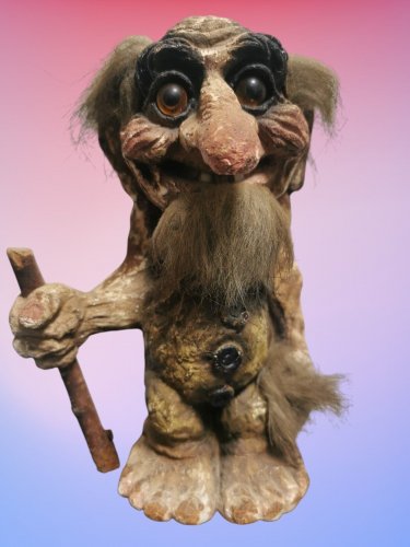 Large Vintage Nyform Norwegian Troll Doll #111 Original Tag 8" tall Folk Art