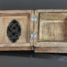 Vintage Solid Walnut Wood Trinket Jewelry Potpourri Box Ornate Cast Iron Cut Out