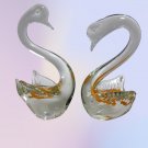 Pair of Vintage Murano Glass Hand Blown Bird Swan Duck Yellow Green and Clear