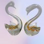 Pair of Vintage Murano Glass Hand Blown Bird Swan Duck Yellow Green and Clear