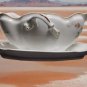 Antique European Hand Painted Floral Porcelain Gravy Boat with Underplate 19th c