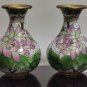 Beautiful Pair of Vintage Chinese Cloisonne Brass and Enamel Vases with Flowers