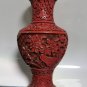 Vintage Chinese Red Cinnabar Lacquer Carved Vase Brass Inside and Flowers
