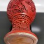 Vintage Chinese Red Cinnabar Lacquer Carved Vase Brass Inside and Flowers