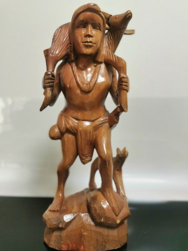 Old Vintage Large Sculpture Statue Igorot Tribe Wood Carved Warrior Hunter 40cm