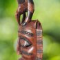 African Handcrafted in Zimbabwe Tribal Carved Wooden Horned Mask with Bird Rare