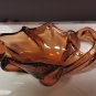 Vintage Chalet Art Glass Bowl Ashtray Dish Brown Amber Hand Blown Sculpture Deco