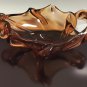 Vintage Chalet Art Glass Bowl Ashtray Dish Brown Amber Hand Blown Sculpture Deco