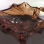 Vintage Chalet Art Glass Bowl Ashtray Dish Brown Amber Hand Blown Sculpture Deco