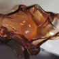 Vintage Chalet Art Glass Bowl Ashtray Dish Brown Amber Hand Blown Sculpture Deco