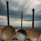 Rustic French Cast Iron and Copper Ladle and 2 Strainers Antique Kitchen Items