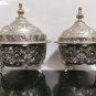 Pair of Mid 20th Century Handcrafted Moroccan Engraved Lidded Bowls Silver Plate