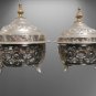Pair of Mid 20th Century Handcrafted Moroccan Engraved Lidded Bowls Silver Plate