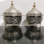 Pair of Mid 20th Century Handcrafted Moroccan Engraved Lidded Bowls Silver Plate