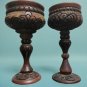 Pair of Handcarved Vintage Wooden Goblet Pyrography with Georgian Motif