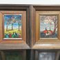 Pair of Vintage Israel Oil on Board Painting Signed REVIVA YOFFE Wood Framed