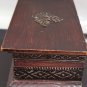 Vintage Hand Carved Old Wood Leaf and Metal Decor Trinket Jewelry Box