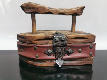 Vintage Spanish Decoration Coal Wooden Iron Trinket Jewlery Box Home Decor