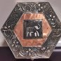 Vintage Hexagon Jewelry Box Wood and Metal Asian Art Collectible