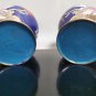 Pair Vintage Blue Cloisonne Vases Chinese Brass/Enamel Floral Garden Bird Design