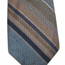 Brittania Skinny Necktie Mens Tie Vintage Stripe Blue Tan Woven Poly/Silk Retro Classic 70s