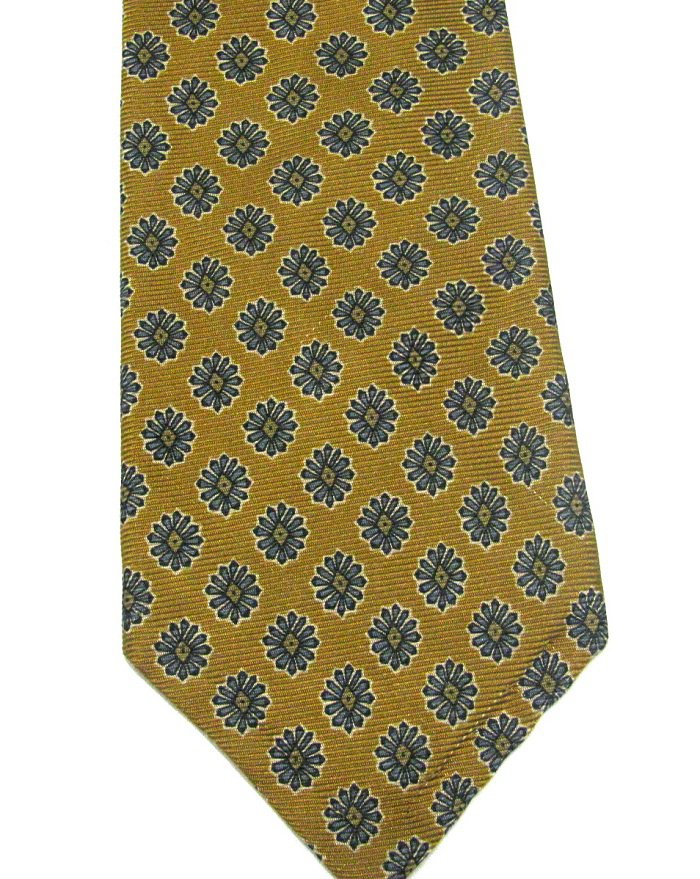 Robert Talbott Silk Tie Mens Tie Italy Mustard Gold Blue Flowers Daisy Best Of Class Woven 59