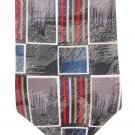 Surrey Vintage Necktie Funky Tie Mod Squares Rectangle Pencil Sketch Gray White Red Blue 56.5