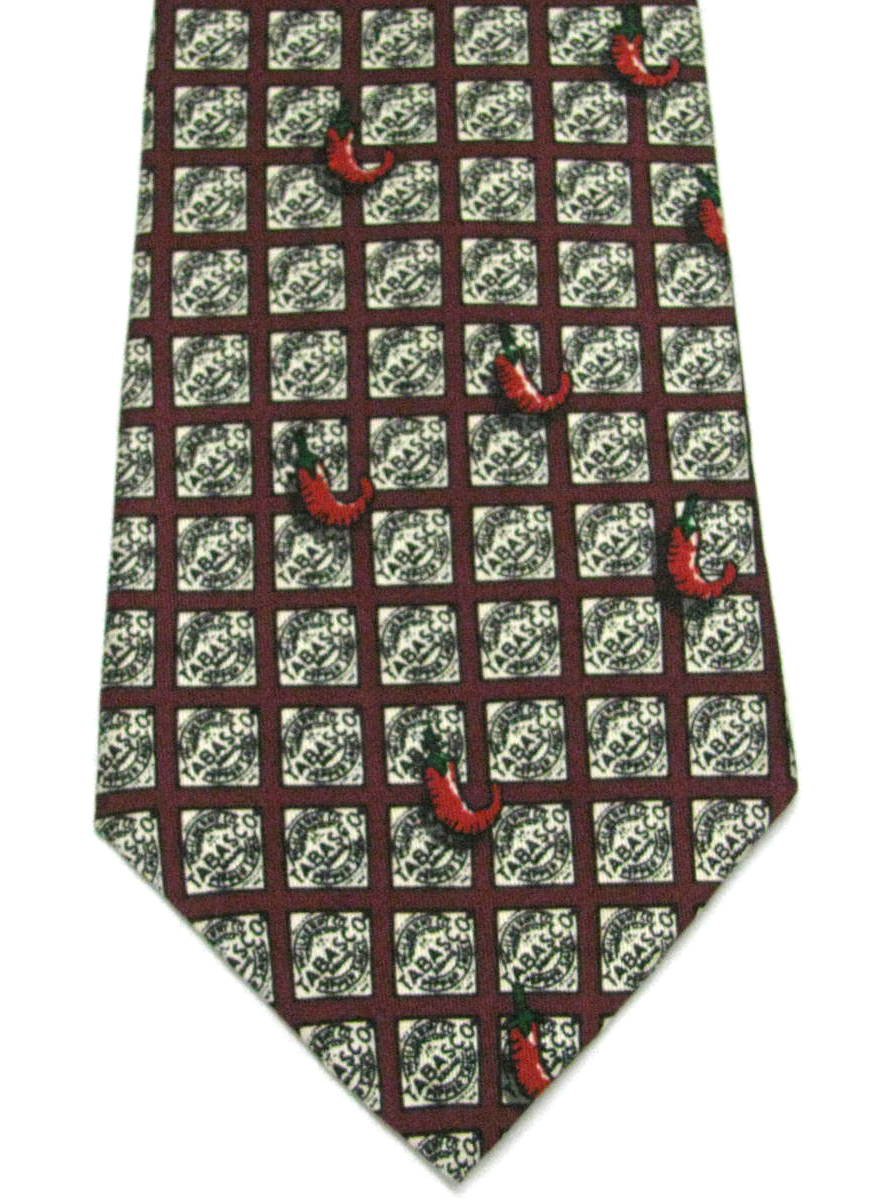 Tabasco Chili Pepper Tie Silk Hot Sauce Spicey Necktie Fun Novelty Cream Maroon Red 58