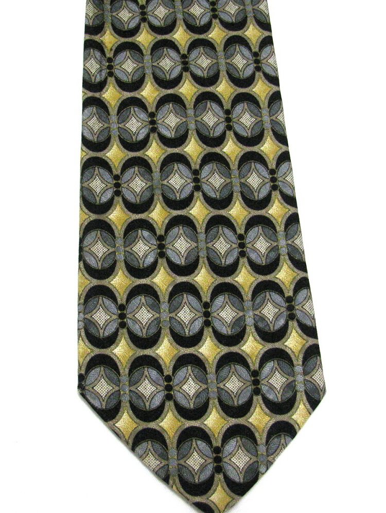 Italian Silk Necktie Mens Tie Pavia Extra Long 61 Black Gold Silver ...