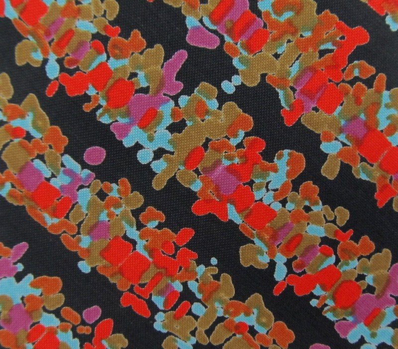 Jim Thompson Thai Silk Tie Mens 55 Short Fashion Necktie Black Aqua Purple Red Paint Splatter Stripe