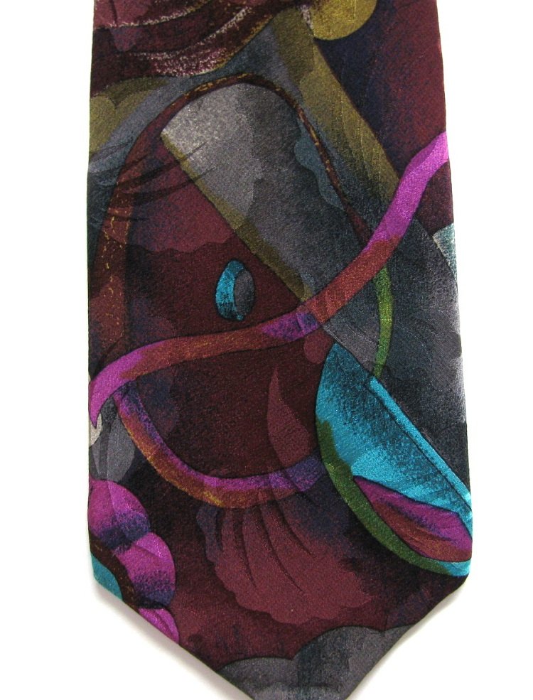 Martin Wong Screenplay Silk Necktie Tie Aqua Violet Gold Abstract Artistic Long 59.5
