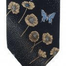 Butterfly Flower Necktie Vintage Harris Frank Blue Gold Embroidered Wide 56
