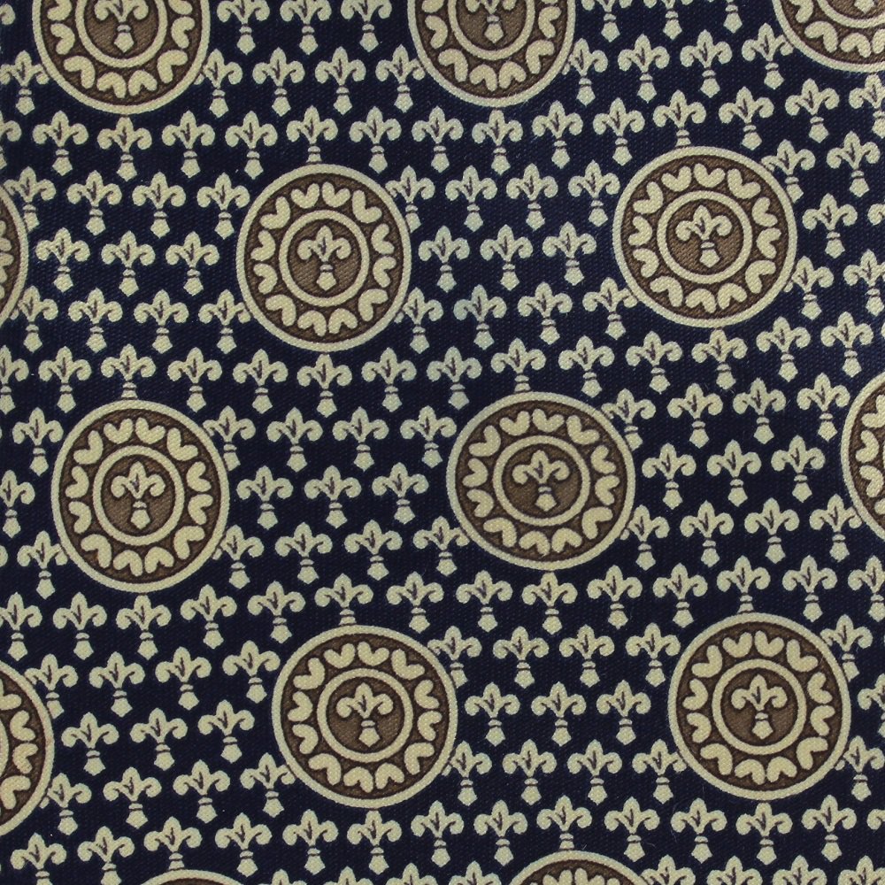 Fleur-de-lis Silk Necktie Rene Chagal Extra Long 61 Mens Tie Blue Gold Medallion