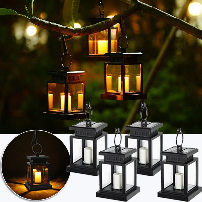 4Pcs Solar Lantern Hanging Light LED Candle Yard outdoor Patio Garden Lamp