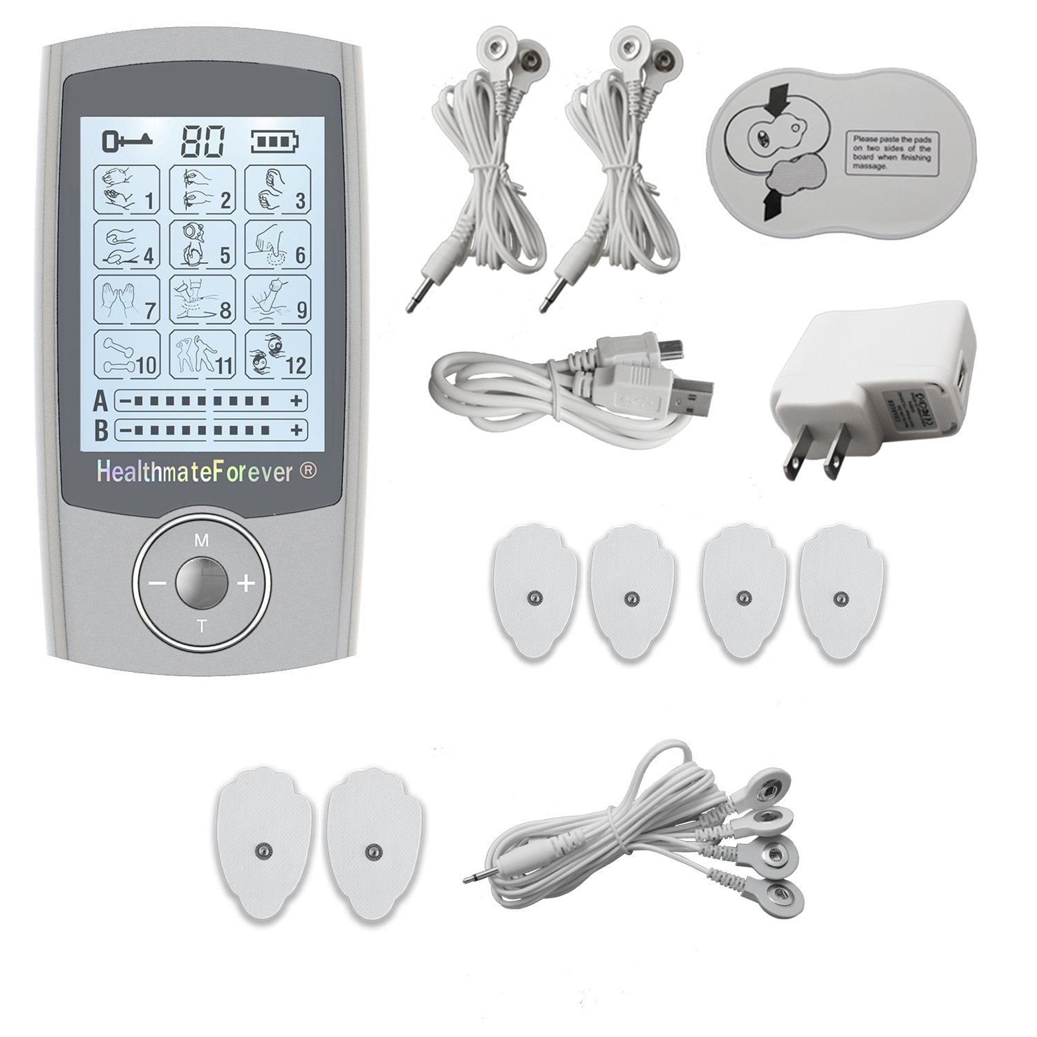 PRO12AB HealthmateForever TENS Unit Electrical Muscle Stimulator Silver ...