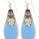 Opalite Tear Faux Amethyst 925 Sterling Silver Earrings Bali Designer Unique