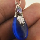 Blue Opal Glass Amethyst 925 Sterling Silver Pendant Bali Jewelry