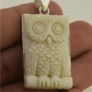 Owl 925 Sterling Silver Pendant Designer Unique Handmade Bali Carved Buffalo Bone Balinese