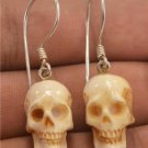 Carved Skull Face feather 925 Sterling Silver Earrings Jewelry with Soul