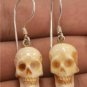 Carved Skull Face feather 925 Sterling Silver Earrings Jewelry with Soul