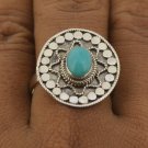 Sz 8 Amazonite Motif 925 Sterling Silver Jewelry Ring Bali Designer Unique
