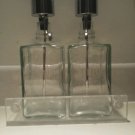 Two Vintage Etched Pump Dispense Decanters - Bourbon & Scotch  "SAVE NOW"