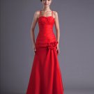 Fashion Satin Pleated Flower Spaghetti Strap Floor Length Bridesmaid Dress